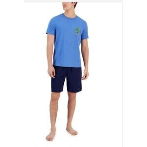 Club Room Men's Holiday Graphic TShirt & Pajama Shorts Set Blue Tropical Palm XL